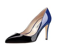 JOY IN LOVE Women's Pumps Shoes 3.5" High Heels Pointy Toe Stiletto Pumps, Blue Black Patent, 4 UK