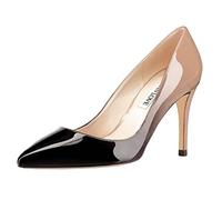 JOY IN LOVE Women's Pumps Shoes 3.5" High Heels Pointy Toe Stiletto Pumps, Nude Black Patent, 5.5 UK