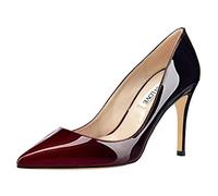 JOY IN LOVE Women's Pumps Shoes 3.5" High Heels Pointy Toe Stiletto Pumps, Wine Black Patent, 6 UK
