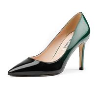 JOY IN LOVE Women's Pumps Shoes Middle Heels Pointy Toe Dress Pump Stilettos, Green-black-patent, 9 UK