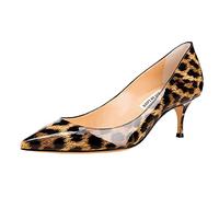 JOY IN LOVE Women's Shoes Low Heels Pointy Toe Kitten Heel Daily Pumps, Leopard Patent, 3 UK