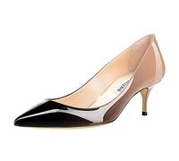 JOY IN LOVE Women's Shoes Low Heels Pointy Toe Kitten Heel Daily Pumps, Patent-Nude-Black, 6 UK