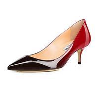 JOY IN LOVE Women's Shoes Low Heels Pointy Toe Kitten Heel Daily Pumps, Patent-red-black, 10.5