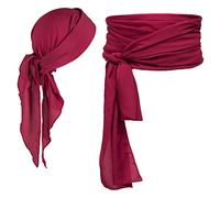 Joy Join Plus Size Pirate Scarf Belt Waist Sash and Head Scarf Bandanas, Wine Red