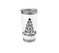 Joy Love Peace Believe Christmas Tree Holiday Stainless Steel Insulated Tumbler