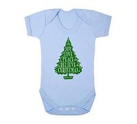 Joy Love Peace Believe Christmas Tree Word Art [BCX] Baby Grow Vest, 0-3 Months, Pastel Blue