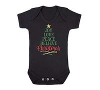 Joy Love Peace Believe Xmas Tree Shaped Wordart Baby Grow Vest, 3-6 Months, Black