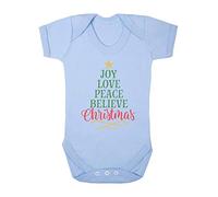 Joy Love Peace Believe Xmas Tree Shaped Wordart Baby Grow Vest, 3-6 Months, Pastel Blue
