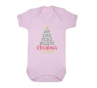 Joy Love Peace Believe Xmas Tree Shaped Wordart Baby Grow Vest, 6-12 Months, Pastel Pink