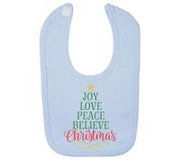 Joy Love Peace Believe Xmas Tree Shaped Wordart Cotton Baby bib - Pastel Blue