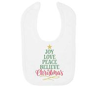 Joy Love Peace Believe Xmas Tree Shaped Wordart Cotton Baby bib - White
