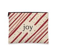 Joy Makeup Bag, Red Stripes and Gold Stars Cosmetic Travel Pouch for Women, Portable Small Canvas Zipper Organizer, Holiday Skincare Toiletry Bag, Red, 7x9 Inch