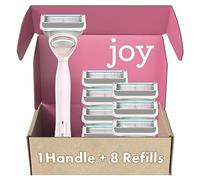 joy Razors for Women, 1 Handle, 8 Razor Blade Refills, Pink, Lubrastrip to Help Avoid Skin Irritation