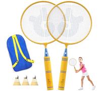 JOY SPOT! Kids Badminton Rackets Set with Soft Grip, Oversize & Lightweight Shuttlecocks Racquet with Carry Bag for Children Youth, 2 Player Sport Game for Indoor Outdoor Backyard (Yellow)