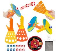 JOY SPOT! Spider Web Target Pop Pass Catch Ball Game - Outdoor Toys for Kids with 4 Launchers, 12 Sticky Balls & Mesh Bag, Fun Indoor Outdoor Toss & Catch Toy Gifts for Boys Girls Ages 3 4 5 6 7 8+