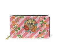Joy Sugar Skull Wallet Real Leather Zipper Coin Phone Purse Clutch for Women