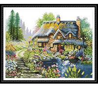 Joy Sunday Counted Cross Stitch Kits for Adults,14CT Unprinted Pattern Embroidery Kits for Beginners,Easy Cross-Stitch Set DMC Threads Needlework-Villa in The Forest 59cm×48cm