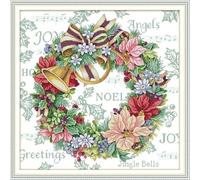 Joy Sunday Counted Cross Stitch Kits for Adults,14CT Unprinted Pattern Embroidery Kits for Beginners,Easy Cross-Stitch Set DMC Threads Needlework-Holiday Wreath 54cm×54cm