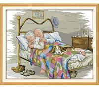 Joy Sunday Counted Cross Stitch Kits for Adults,14CT Unprinted Pattern Embroidery Kits for Beginners,Easy Cross-Stitch Set DMC Threads Needlework-The Old Married Couple 44cm×36cm