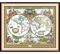 Joy Sunday Counted Cross Stitch Kits for Adults,14CT Unprinted Pattern Embroidery Kits for Beginners,Easy Cross-Stitch Set DMC Threads Needlework-Old World map 51cm×42cm