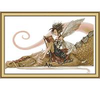 Joy Sunday Counted Cross Stitch Kits for Adults,14CT Unprinted Pattern Embroidery Kits for Beginners,Easy Cross-Stitch Set DMC Threads Needlework-The Girl sat on The Dragon Reading a Book 53cm×36cm