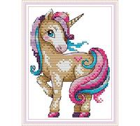 Joy Sunday Stamped Cross Stitch Kits for Adults,11CT Pre-Printed Pattern Easy Embroidery Kits for Beginner, Dmc Threads Sewing Pattern-Magical Unicorn 18cmx22cm