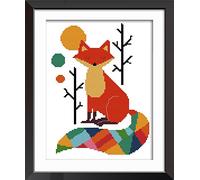 Joy Sunday Stamped Cross Stitch Kits for Adults,11CT Pre-Printed Pattern Easy Embroidery Kits for Beginner, Dmc Threads Sewing Pattern-Seven Color Fox 28cm×38cm