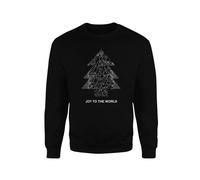 Joy To The World Black Christmas Jumper Sweatshirt - Novelty Music 80's English Rock Pop Band Father Christmas Tree Festive Holiday Santa Xmas Present Gift (XL, Black Prime)