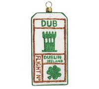 Joy to the World Dublin Ireland Luggage Tag Polish Glass Christmas Tree Ornament