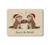 Joy to the World Otter Dish Drying Mats for Kitchen Counter, Cute Holiday Absorbent Rubber Dish Rack Mat, Winter Playful Drying Pad for Coffee Bar 18x24 Inch