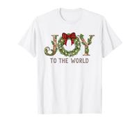 Joy to The World Red Coquette Plaid Gingham Bow Christmas T-Shirt