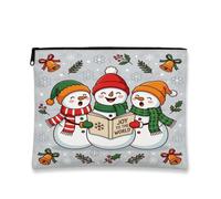 Joy To The World Snowmen Carolers Christmas Makeup Bag 7x9 Inch | Fanciful Caroling Snowmen, Makeup Zipper Pouch, Festive Winter Motif, Durable Zippered Organization