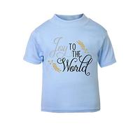 Joy to The World Style 1 Metallic Mistletoe Short Sleeve Cotton Kids t Shirt, 2-3 Years, Pastel Blue