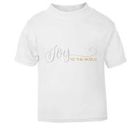 Joy to The World Style 2 Metallic Simple Short Sleeve Cotton Kids t Shirt, 2-3 Years, White