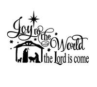 Joy to The World Wall Stickers Quotes Christmas Nativity Scene Vinyl Decal Holiday Decor LC015 (Black)