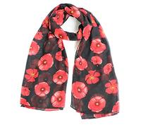 Joy To Wear Ladies Poppy Flower Print Fashion Scarf (Black)
