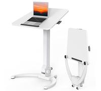 JOY Worker Foldable Mobile Standing Desk, Height Adjustable Sit Stand, 90° Tiltable Rolling Laptop Table With Wheels, Non-Slip Mat for Home Office, Holds Up to 22lbs, White