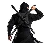 Joy2ee Ninja Wooden Sword Set with Back Shoulder Harness - Adjustable Strap Weapon Case with Two Katana Cosplay Costume for Halloween Party