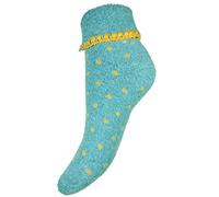 Joya Luxurious Cuff Bed Wool Blend Socks UK 4-7 EU 36-40 Aqua With Yellow Spots