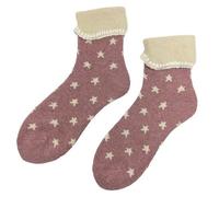 JOYA Luxurious Cuff Bed Wool Blend Socks UK 4-7 EU 36-40 Pink With Small Cream Stars