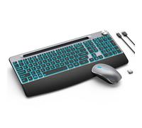 JOYACCESS Backlit Keyboard and Mouse, Ergonomic Wireless Backlit Keybaord with Phone Holder,Rechargeable Wireless Keyboard Mouse Combo with Light Up Keys for for Laptop, PC, Mac, Windows-Grey