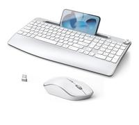 JOYACCESS Ergonomic Wireless Keyboard Mouse Combo, Full Size Wireless Keyboard Designed with Phone Holder and Wrist Rest,Volume Roller for Computer Mac PC Laptop-Silver