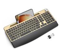 JOYACCESS Ergonomic Wireless Keyboard with Wrist Rest, Phone/Tablet Holder,Windows & Mac OS, 2.4 GHz Wireless, Full-Size,Quiet Keyboard Compatible for Laptop,PC, Mac, Windows -Black Glod