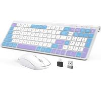 JOYACCESS Wireless Keyboard and Mouse Combo, Typewriter Ergonomic Wireless Keyboard with Number Pad and Computer Mouse for PC Laptop Desktop Computer - Purple Blue
