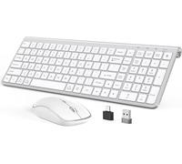 JOYACCESS Wireless Keyboard and Mouse, Ergonomic and Portable Wireless Keyboard with Number Keypad, 2.4GHz USB Stable and Adjustable DPI Computer Mouse for Laptop,PC, Windows-Silver White