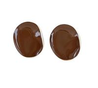 JOYAGIFT Glossy Two-Tone Border Irregular Oval Stud Earrings Glazed Lightweight Color Block Enamel Earrings Neutral Coffee & Bright Red Fashion Jewelry for Women, Metal, No Gemstone