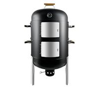 Joyagrill Smoker BBQ XXL 67 x 52 x 104H cm, Built-in Thermometer, Air Vent, 2 Layers Meat Smoker with 5 Wooden Handles and Rib Hanger with 4 Hooks for Parties, Garden BBQ, Camping Grilling