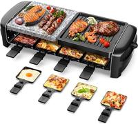 JOYAMI Electric Raclette Grill Machine 3 In1 Indoor bbq Grill 1400W Stone electric griddle for 4 Person Kitchen Barbecue Griller, 8 Mini Non-Stick Pan for Raclette Cheese Dishes Adjustable Temperature