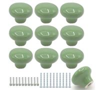 Joyangy 10-Pack Ceramic Cabinet Knobs Green 32mm Round Drawer Pull | 1.26 inch diameter with screws,fits kitchen wardrobe, dresser drawers, kids room decor, office desk furniture hardware