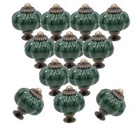 Joyangy 12pcs Dark Green Pumpkin Vintage Ceramic Cabinet Knobs, Vintage Drawer Pulls and Knobs, Decorative Knobs for Kitchen Cabinets and Drawers with Mounting Screws